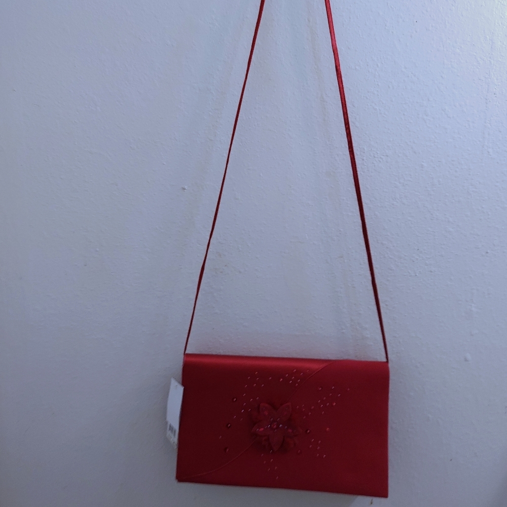 Vintage Lloyd Williams Evening Clutch Purse Deep Red Flower Applique